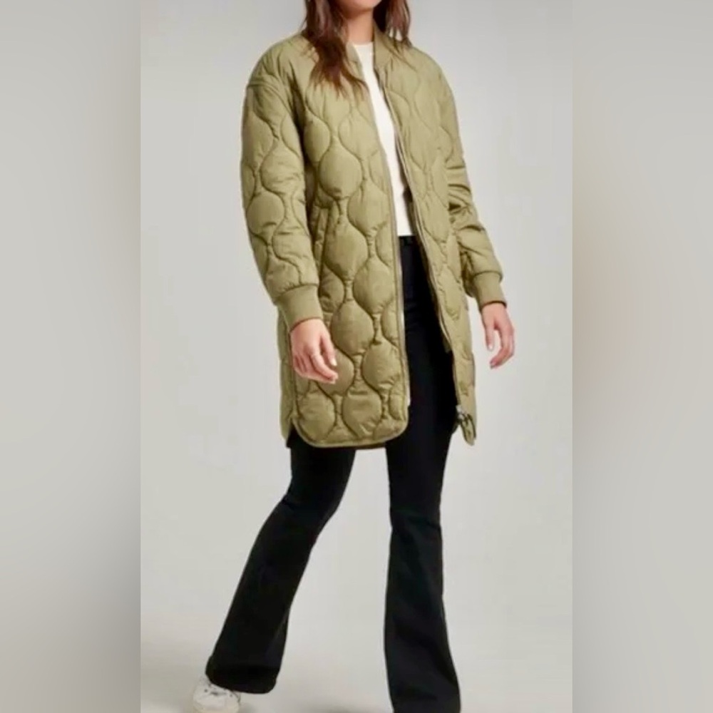 AVEC LES FILES Heritage Quilted Longline Bomber Coat Women’s Size M